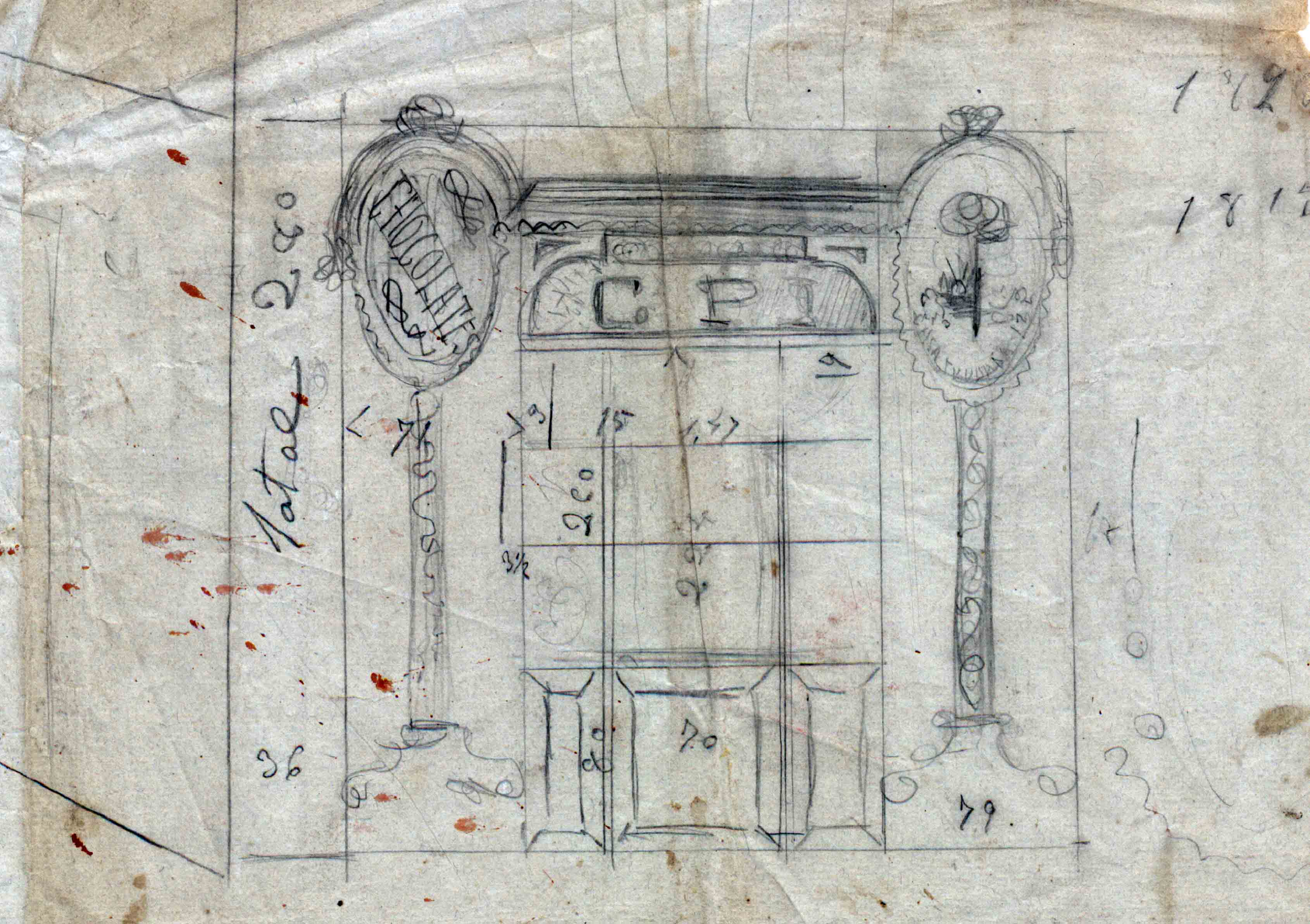 Esbós del projecte de reforma de la xocolateria de Carles Pi, a Tortellà (ACGAX. Fons Sadurní Brunet Pi. Codi atribuït 5.4.10)