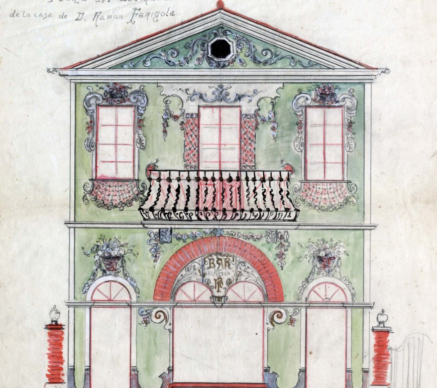 Projecte de decoració de la façana de la casa Farigola, 1926 (ACGAX. Fons Sadurní Brunet Pi. Codi atribuït 9.1.2)