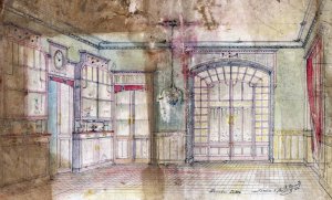 Proposta de reforma del menjador de la casa Carlets, a Olot, 1914 (ACGAX. Fons Sadurní Brunet Pi. Codi atribuït 10.3.1)