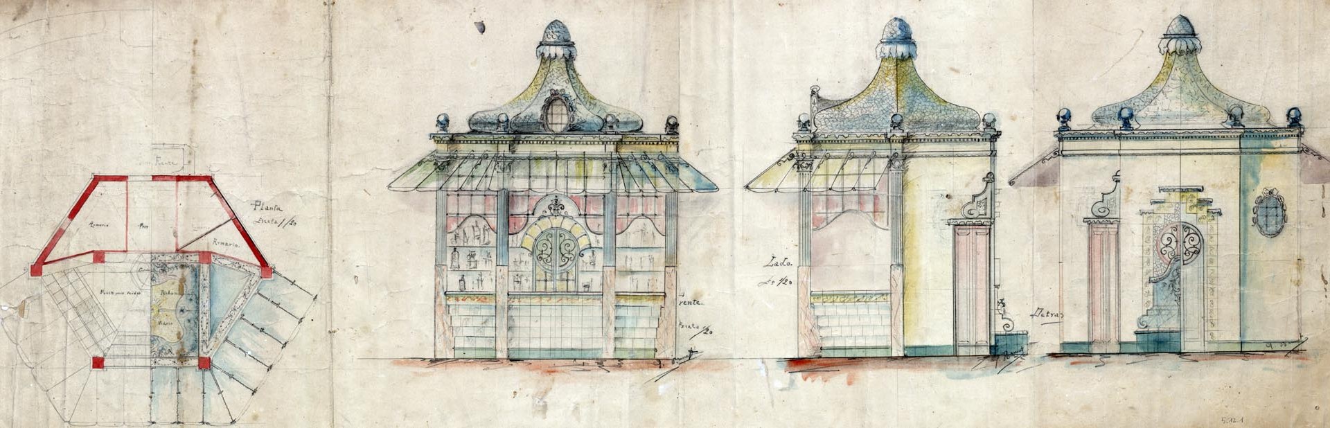 Projecte d'un quiosc modernista a la zona del Tibidabo, a Barcelona, entre els anys 1908 i 1912 (ACGAX. Fons Sadurní Brunet Pi. Codi atribuït 5.12.1)