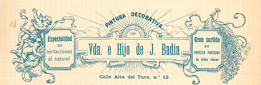 Capçalera d’una factura de «Viuda e hijo de J. Badía», 1919 (ACGAX. Fons Pere Llosas Badia. Autor: desconegut)