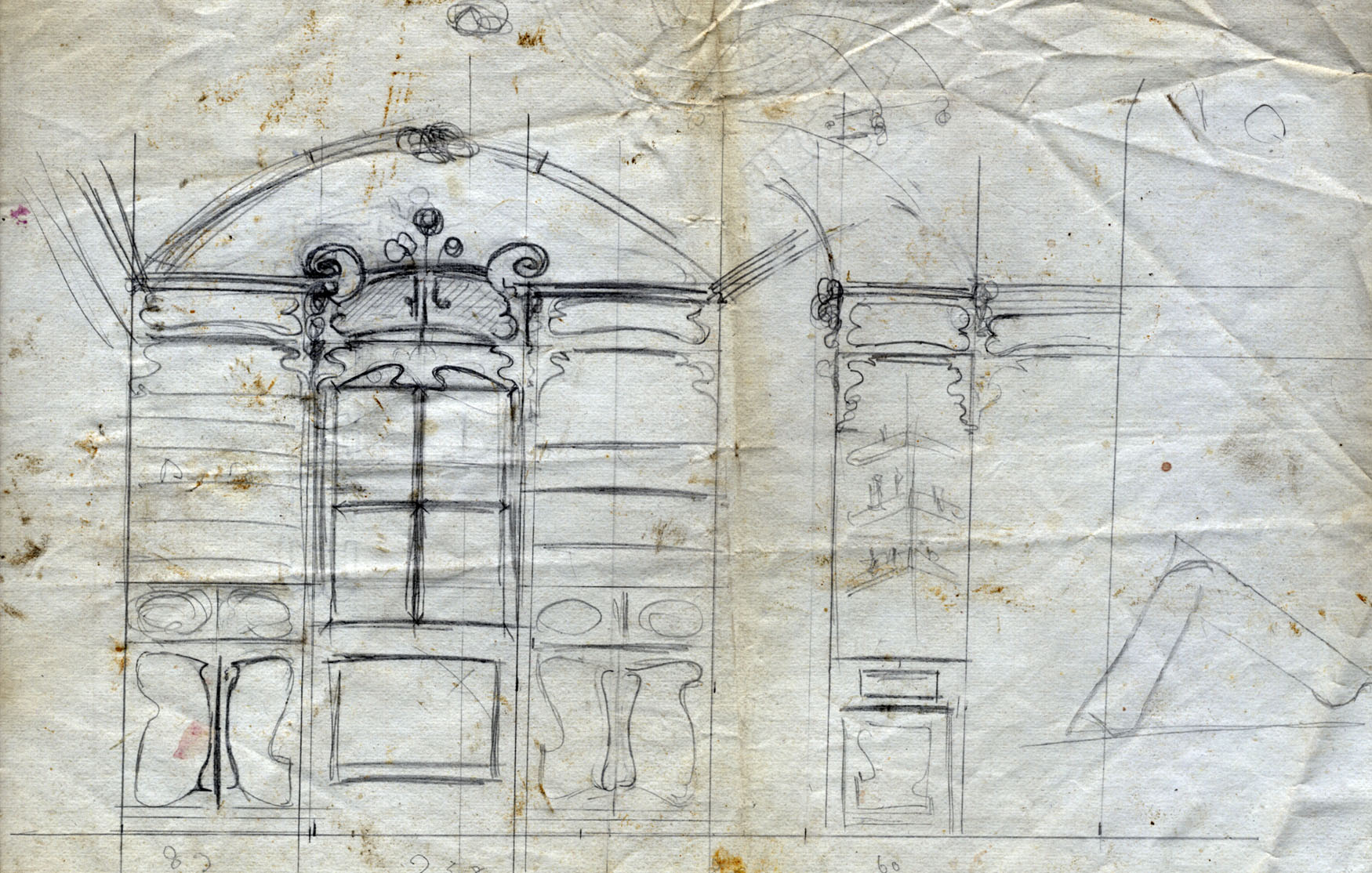 Esbossos de la reforma de l'interior de la farmàcia de Martí Pujol, a Tortellà, 1917 (ACGAX. Fons Sadurní Brunet Pi. Codi atribuït 5.4.4A)